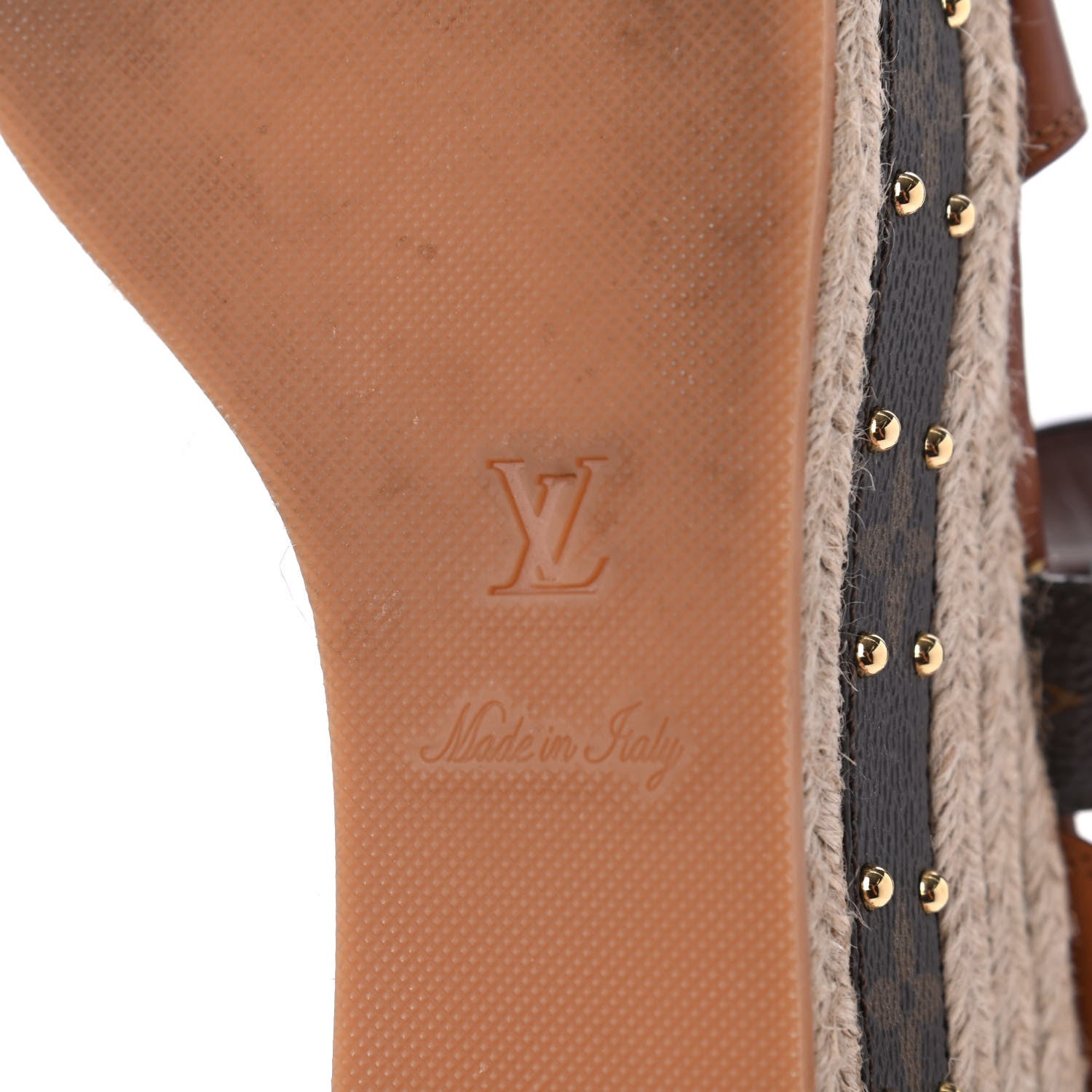 Louis Vuitton Monogram Calfskin Studded Wedge Sandals 39 6 of 15