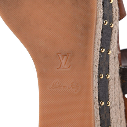 Louis Vuitton Monogram Calfskin Studded Wedge Sandals 39 6 of 15