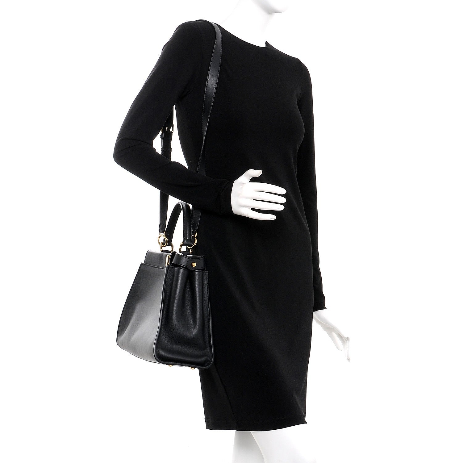 Fendi Vitello Seta Shiny Nappa Medium Peekaboo Iconic Satchel Black 2 of 7