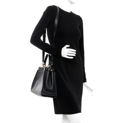 Fendi Vitello Seta Shiny Nappa Medium Peekaboo Iconic Satchel Black 2 of 7