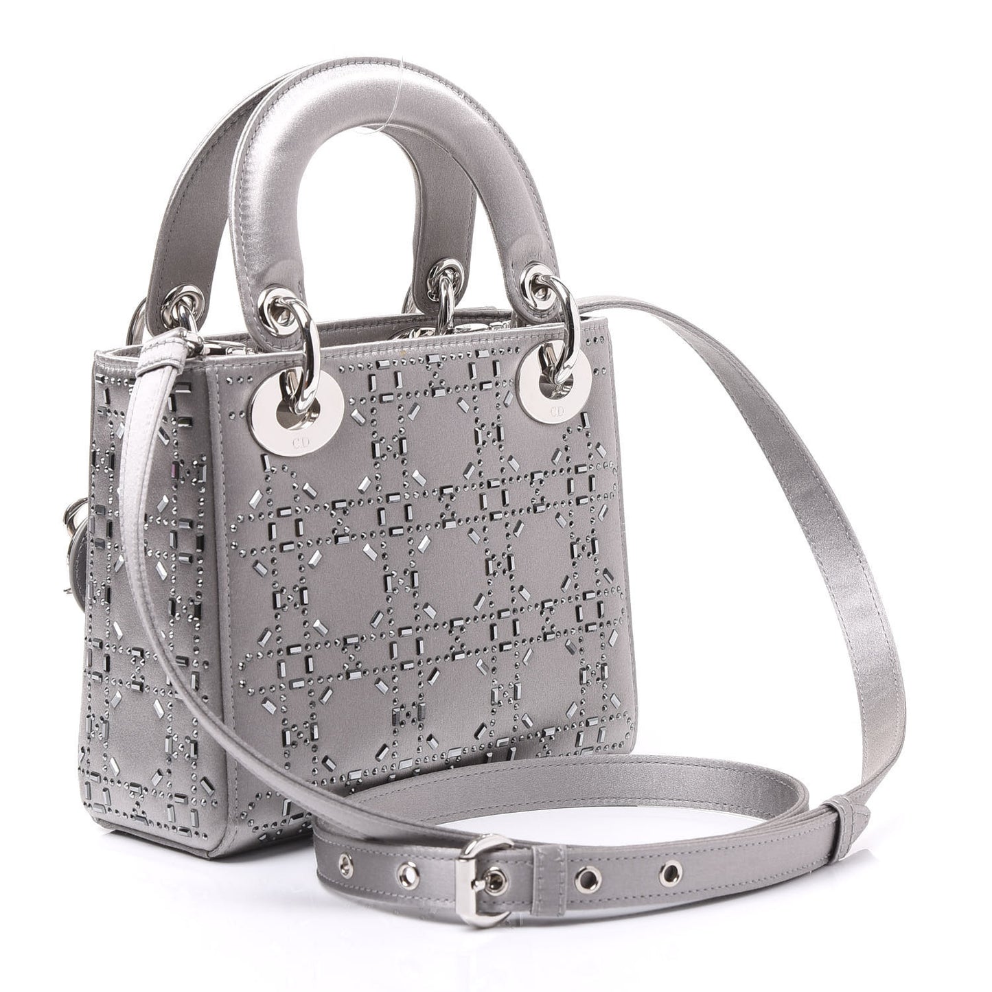 Satin Crystal Cannage Mini Lady Dior Gray