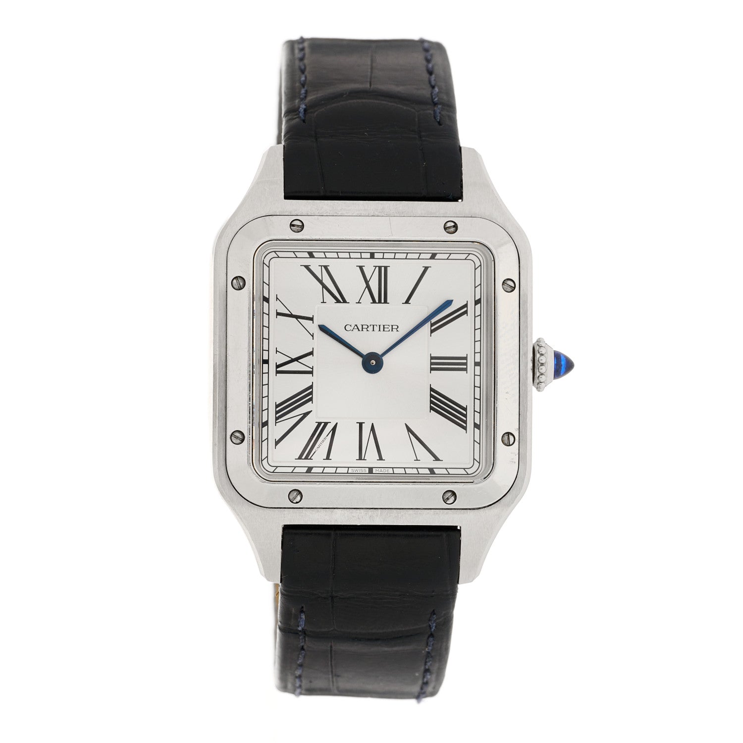 Cartier Stainless Steel Alligator 31.4mm Santos Dumont Quartz Watch Blue 1 of 10