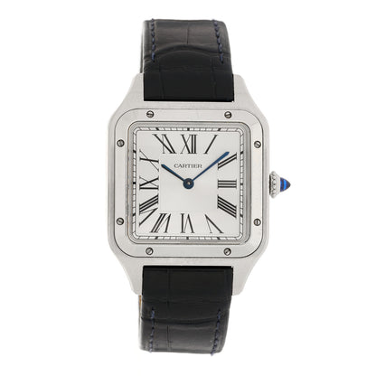 Cartier Stainless Steel Alligator 31.4mm Santos Dumont Quartz Watch Blue 1 of 10