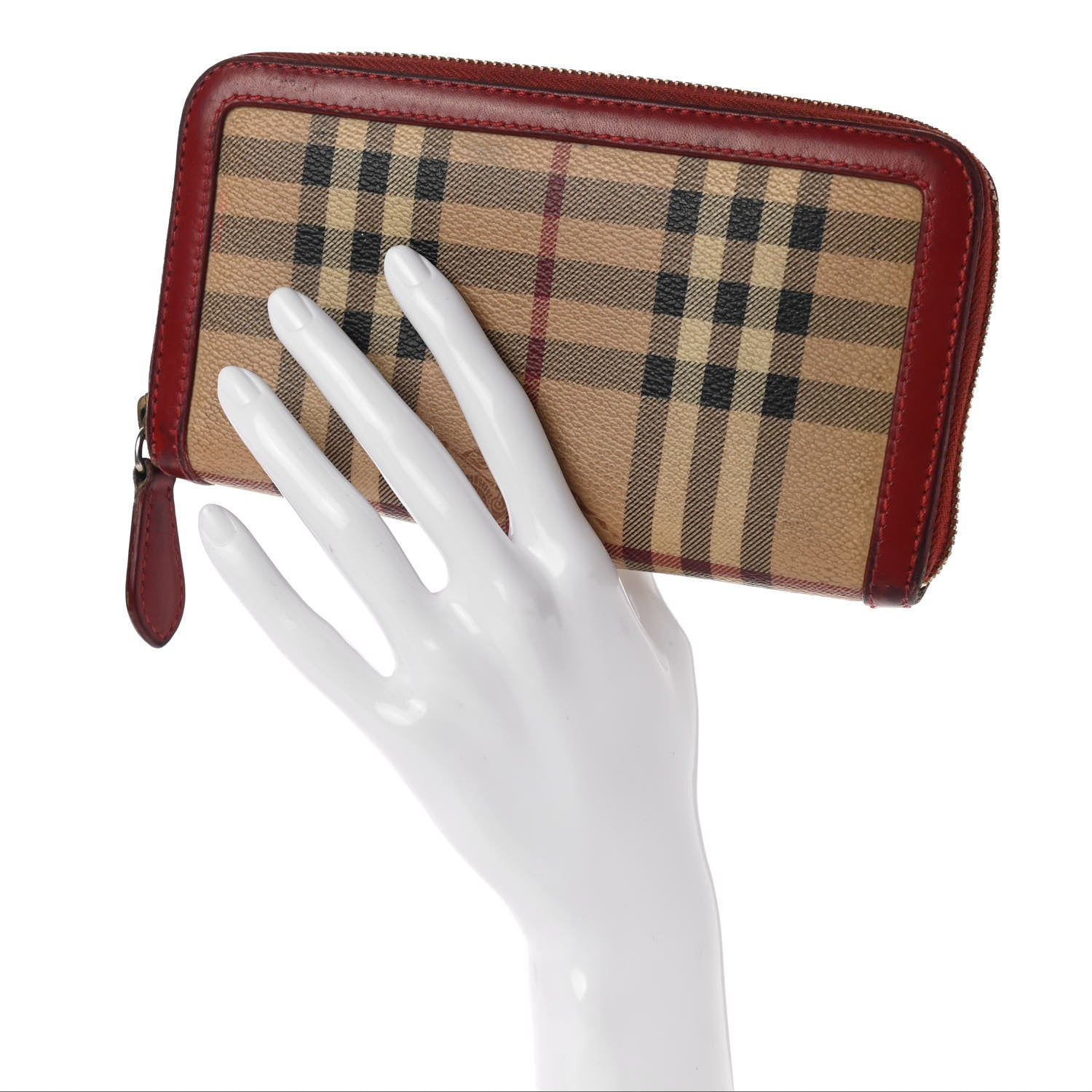 Burberry Haymarket Check Large Ziggy Zip Around Wallet Red 2 of 12