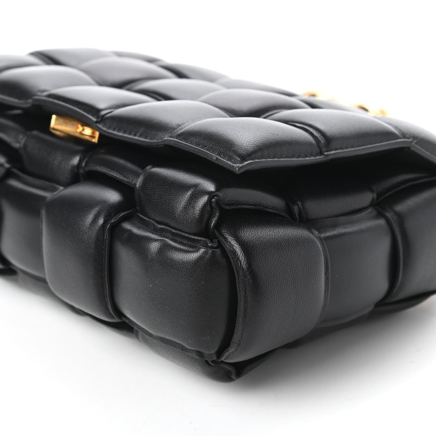 Lambskin Maxi Intreccio Padded Chain Cassette Crossbody Bag Black