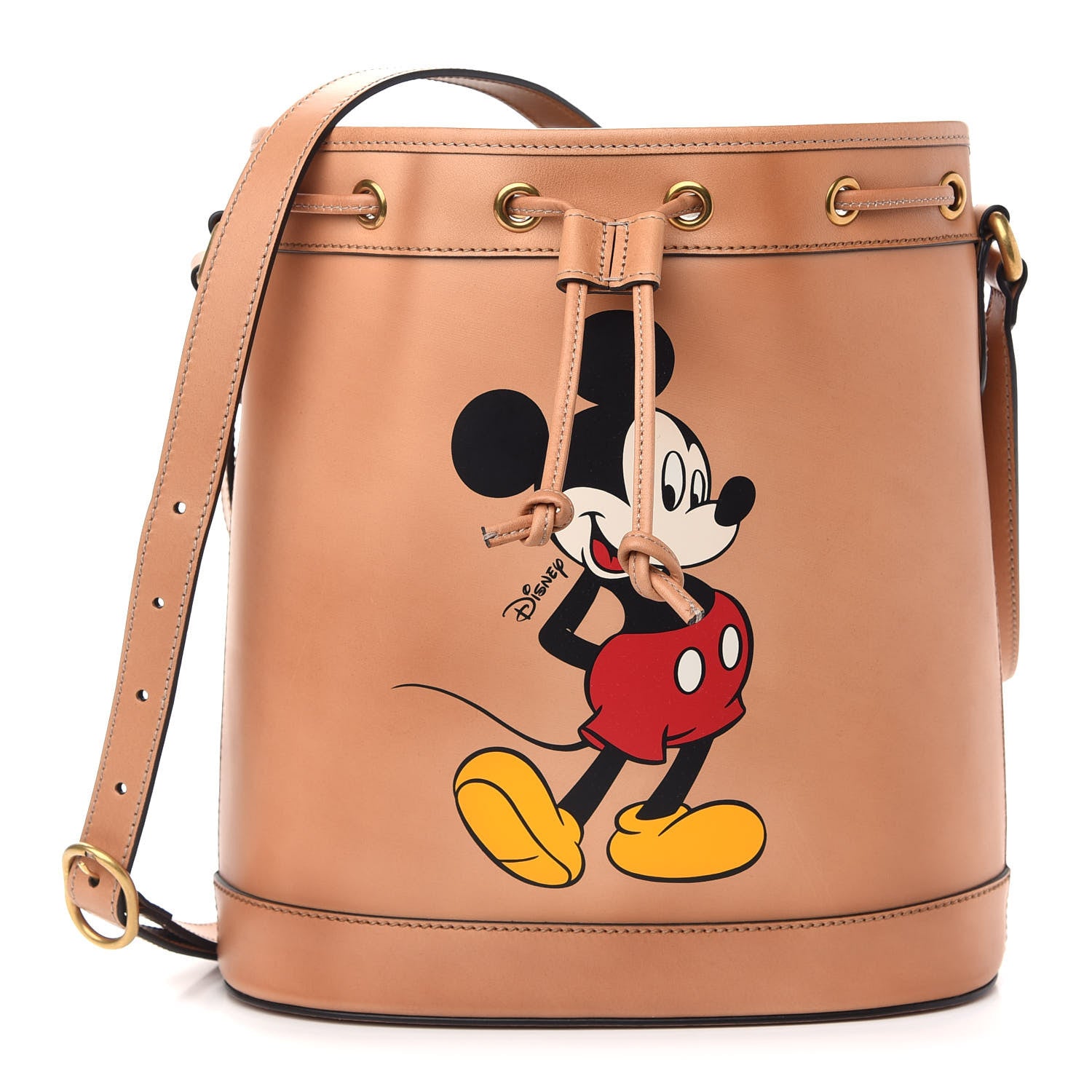 Gucci X DISNEY Calfskin Mickey Mouse Printed Bucket Bag Brown 1 of 9