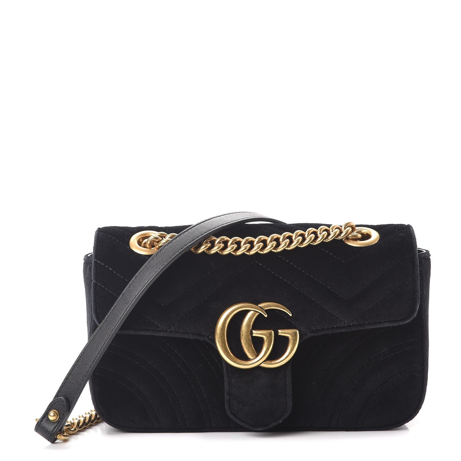 Gucci Velvet Matelasse Mini GG Marmont Shoulder Bag Black 1 of 9