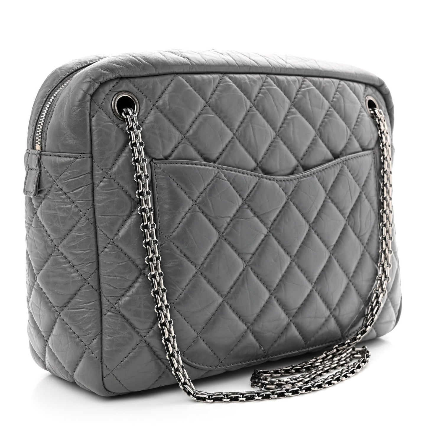 Aged Calfskin Quilted Large Reissue Camera Case Grey