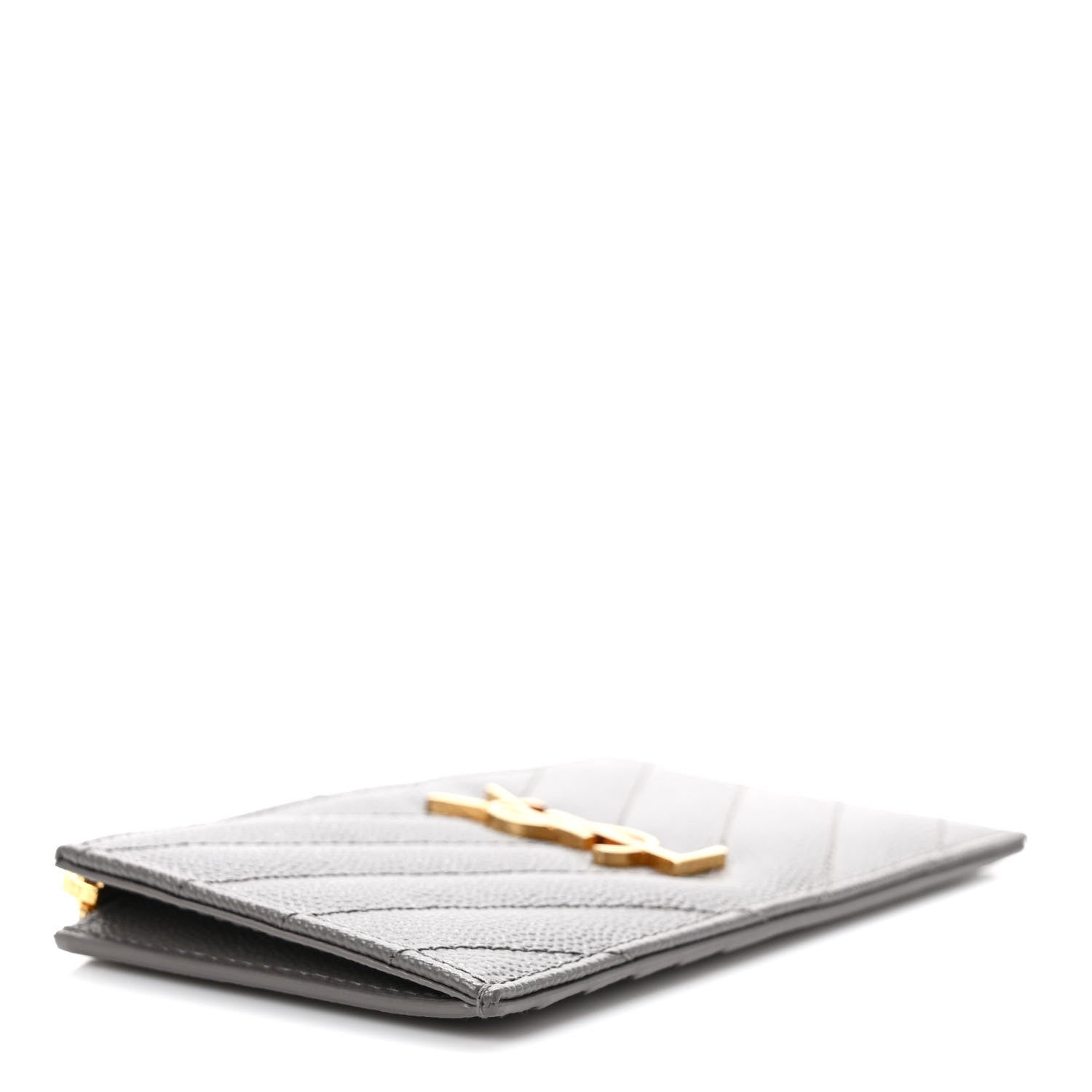 Saint Laurent Grain De Poudre Matelasse Chevron Monogram Fragments Zippered Card Case Fog 4 of 8
