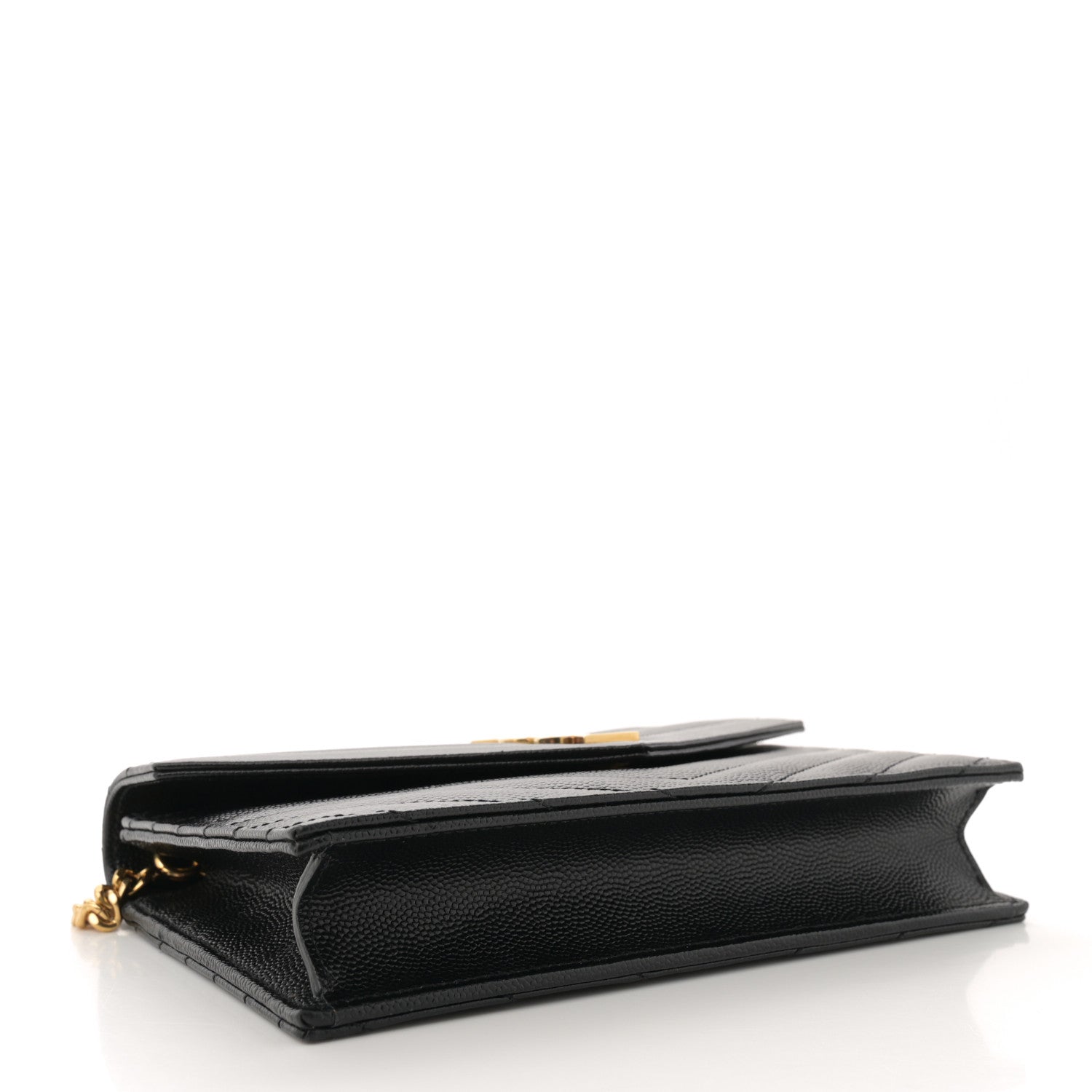 Saint Laurent Grain De Poudre Matelasse Chevron Monogram Envelope Chain Wallet Black 4 of 11