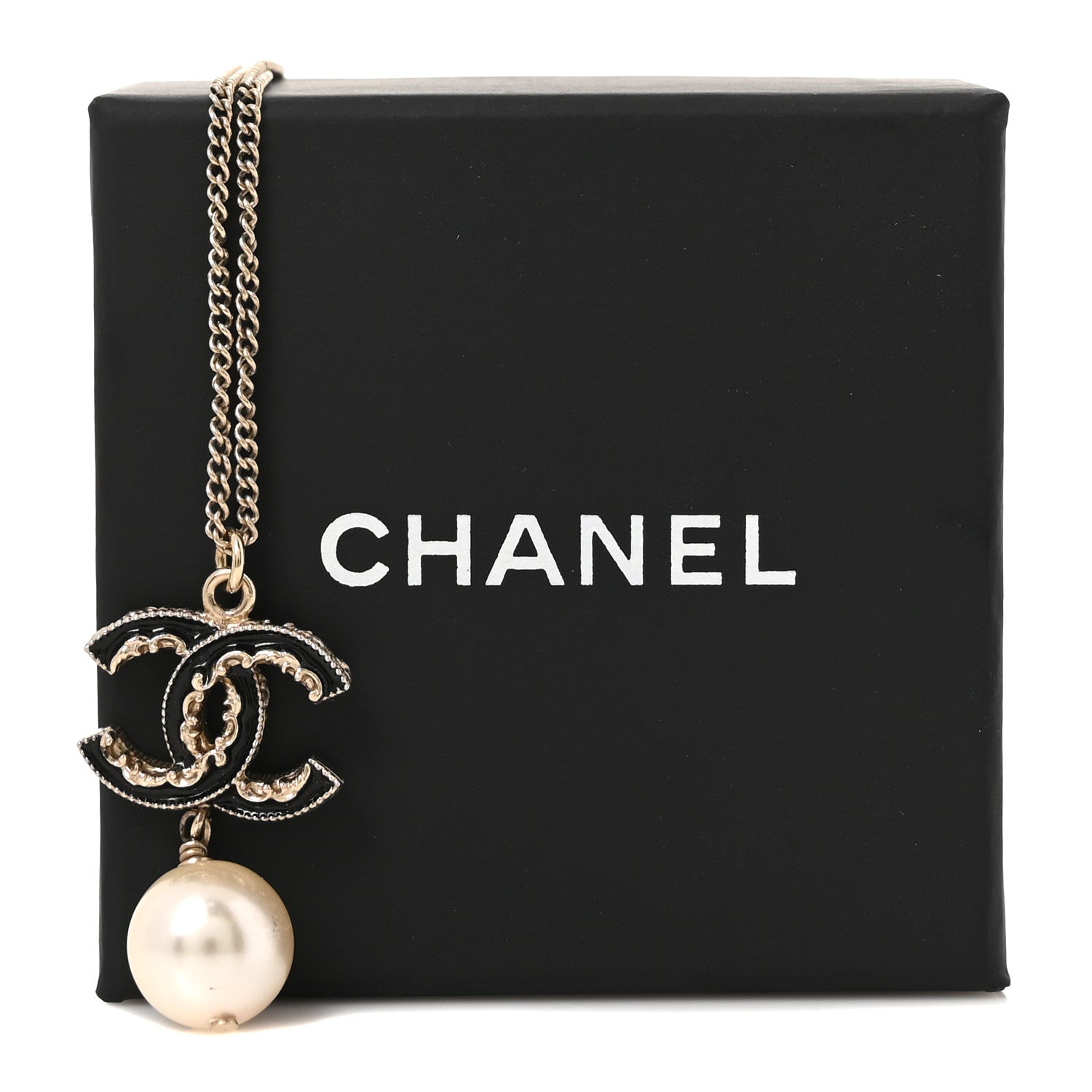 Chanel Enamel Pearl CC Baroque Drop Necklace Black Gold 5 of 5