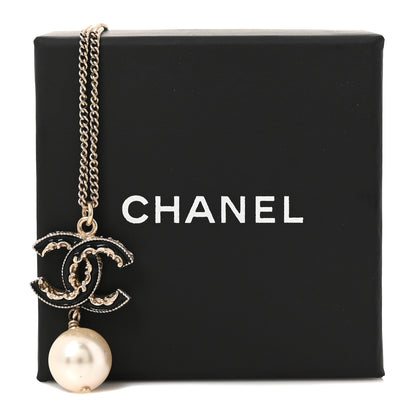 Chanel Enamel Pearl CC Baroque Drop Necklace Black Gold 5 of 5