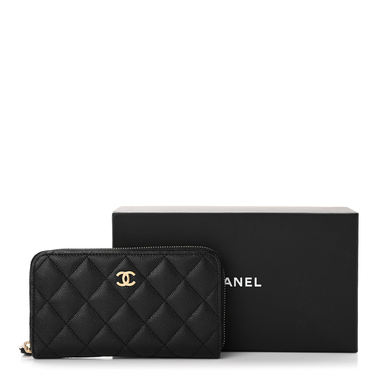 Caviar Quilted Small Zip Around Wallet Black