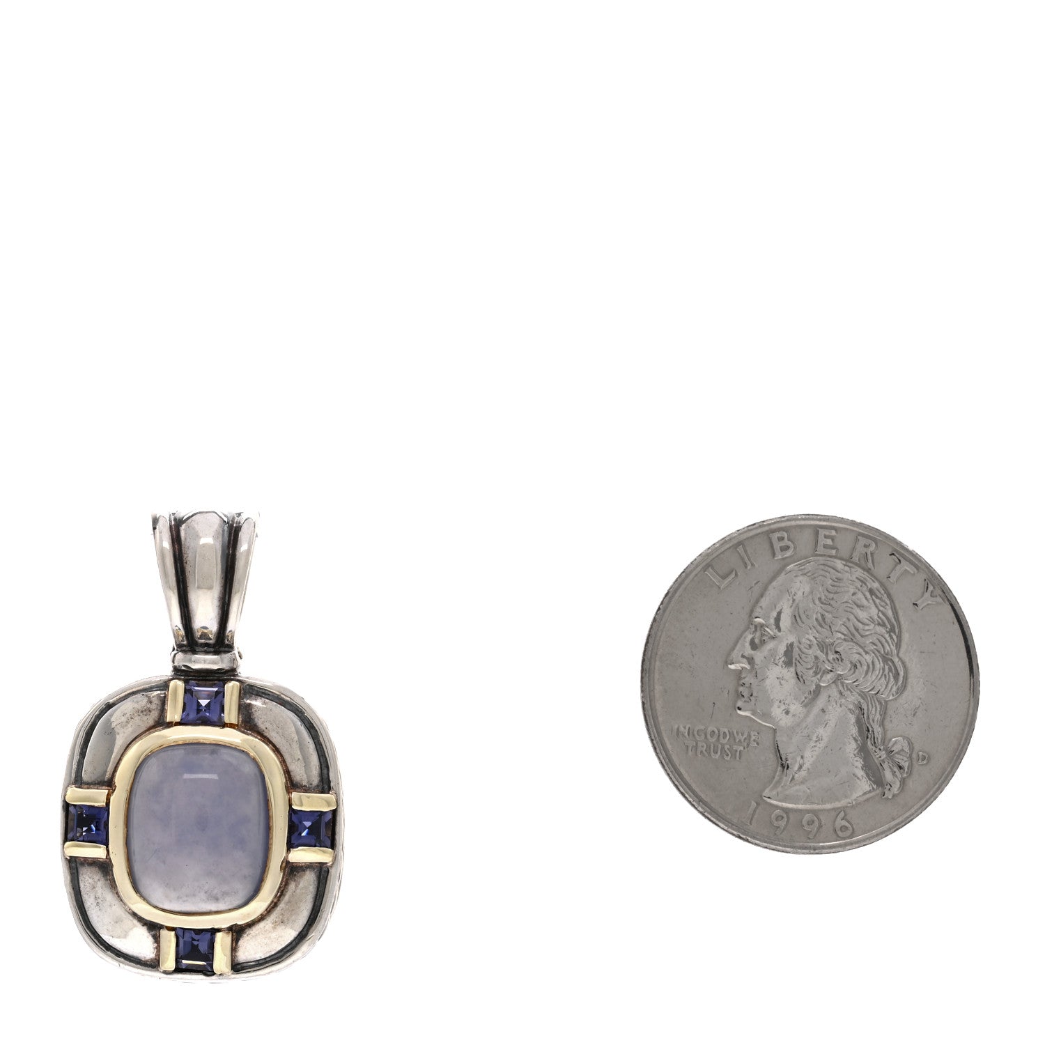 David Yurman Sterling Silver 14K Yellow Gold Chalcedony Iolite Pendant 2 of 3