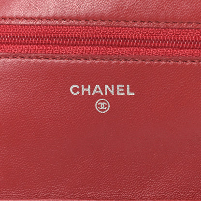 Chanel Lambskin Quilted Wallet On Chain WOC Red 6 of 14