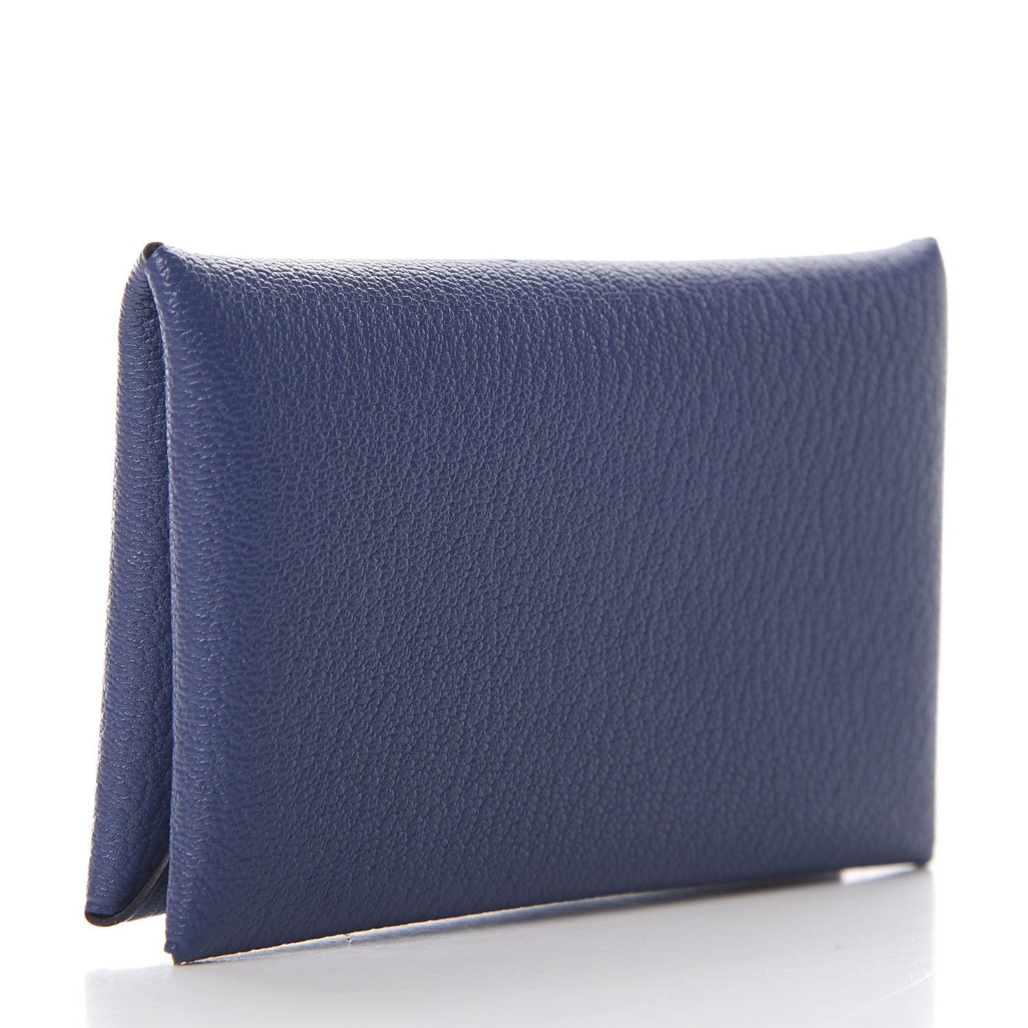 Hermes Chevre Mysore Embossed Calvi Card Case Bleu Brighton 3 of 8