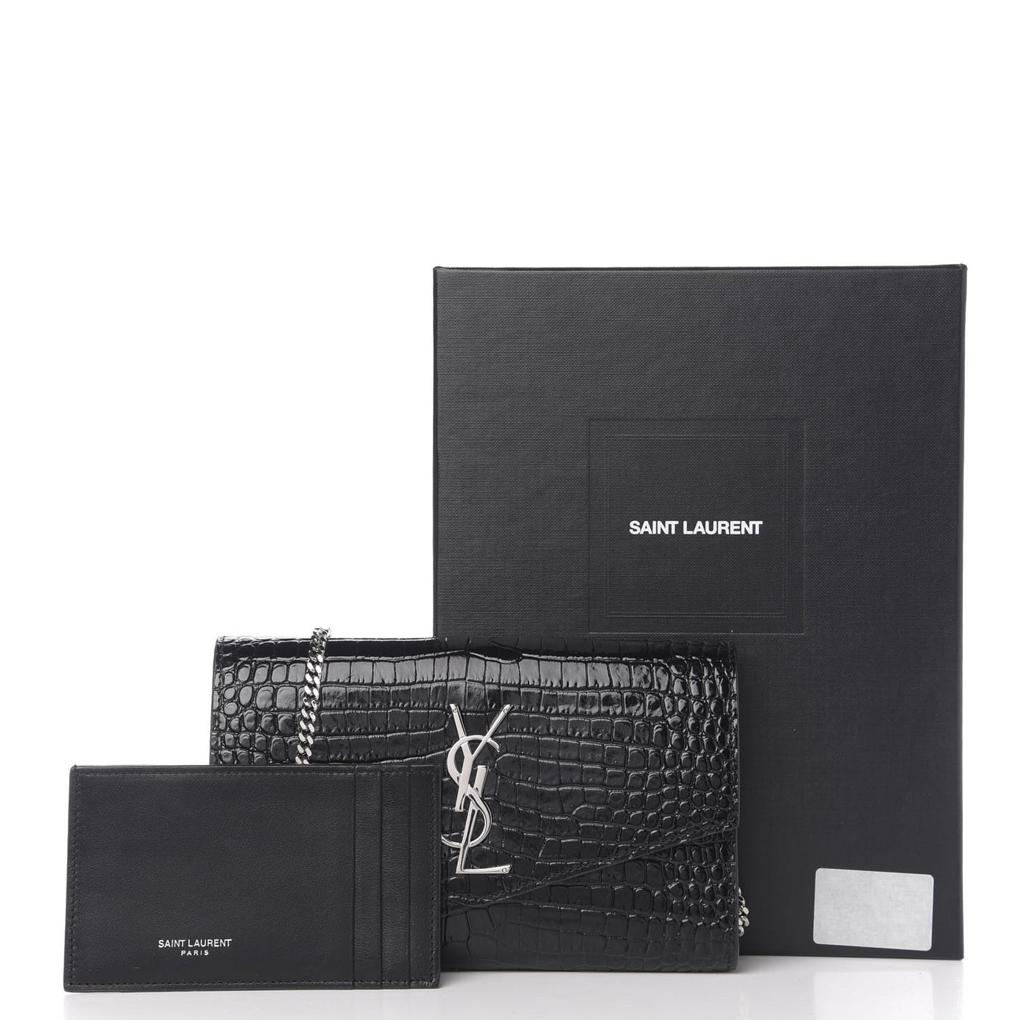 Calfskin Crocodile Embossed Monogram Uptown Chain Wallet Black