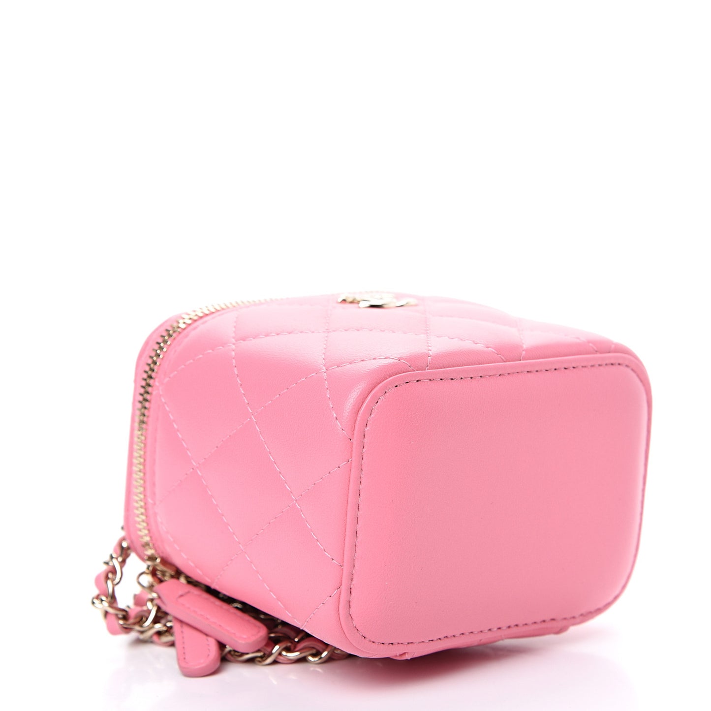 Lambskin Quilted Mini Vanity Case With Chain Pale Pink