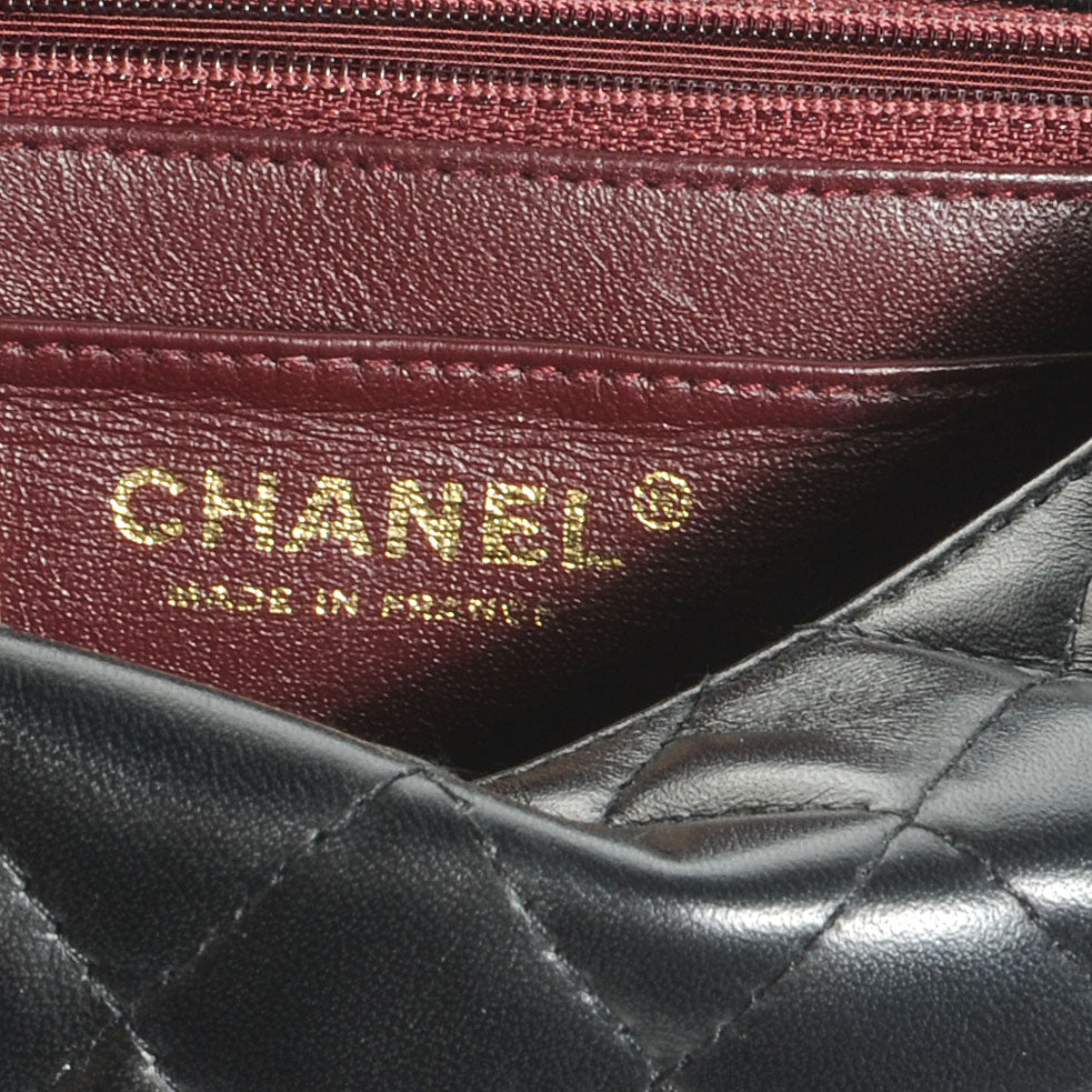 Lambskin Square Quilted Mini Flap Black