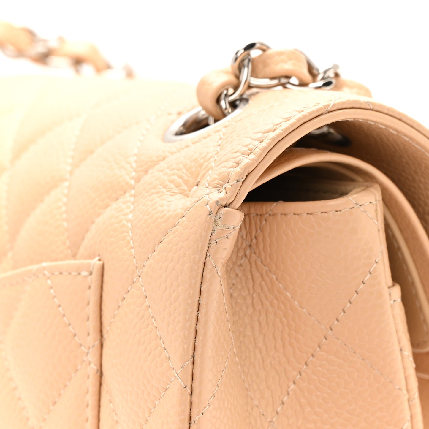 Caviar Quilted Small Double Flap Beige