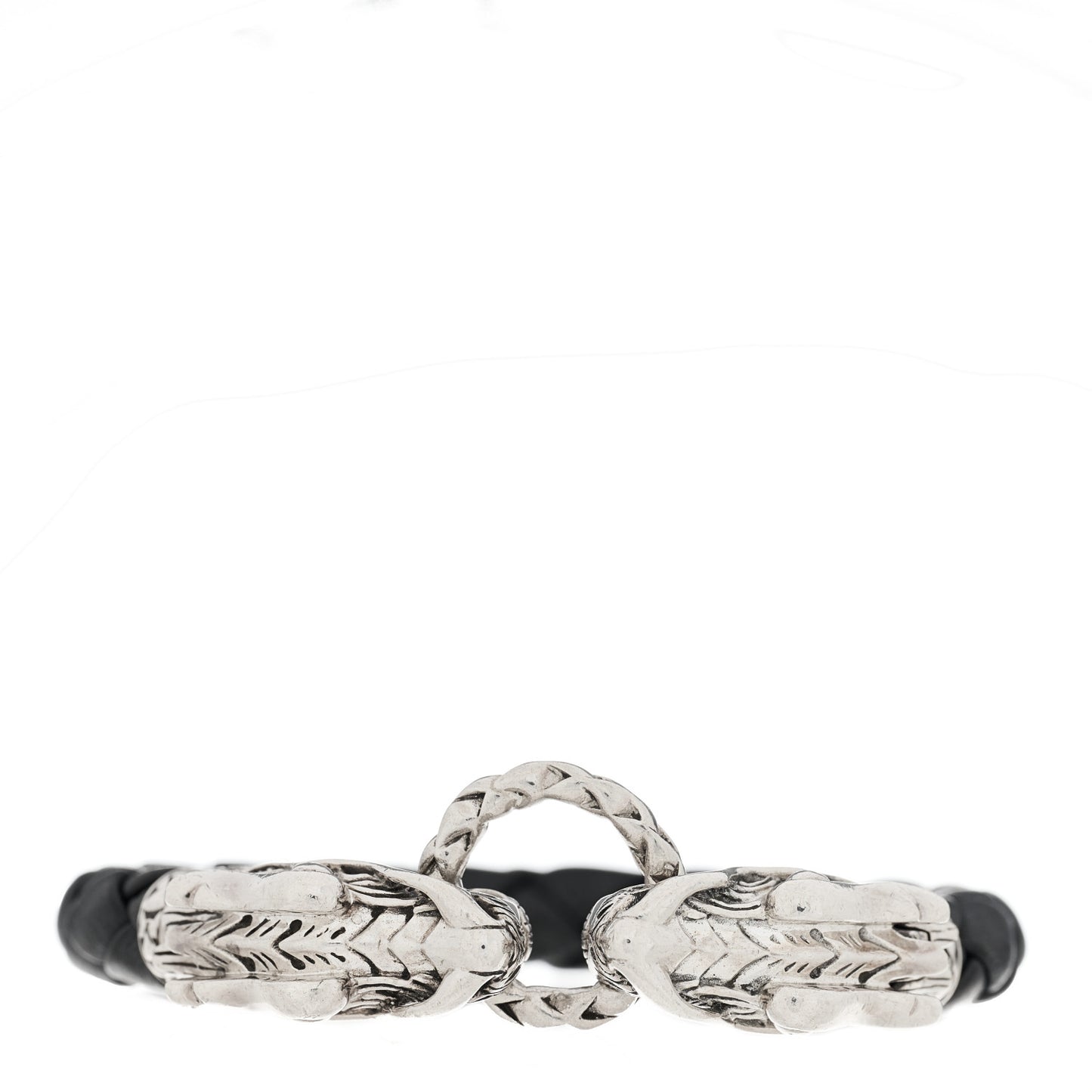 Sterling Silver Leather Naga Dragon Legend Bracelet Black