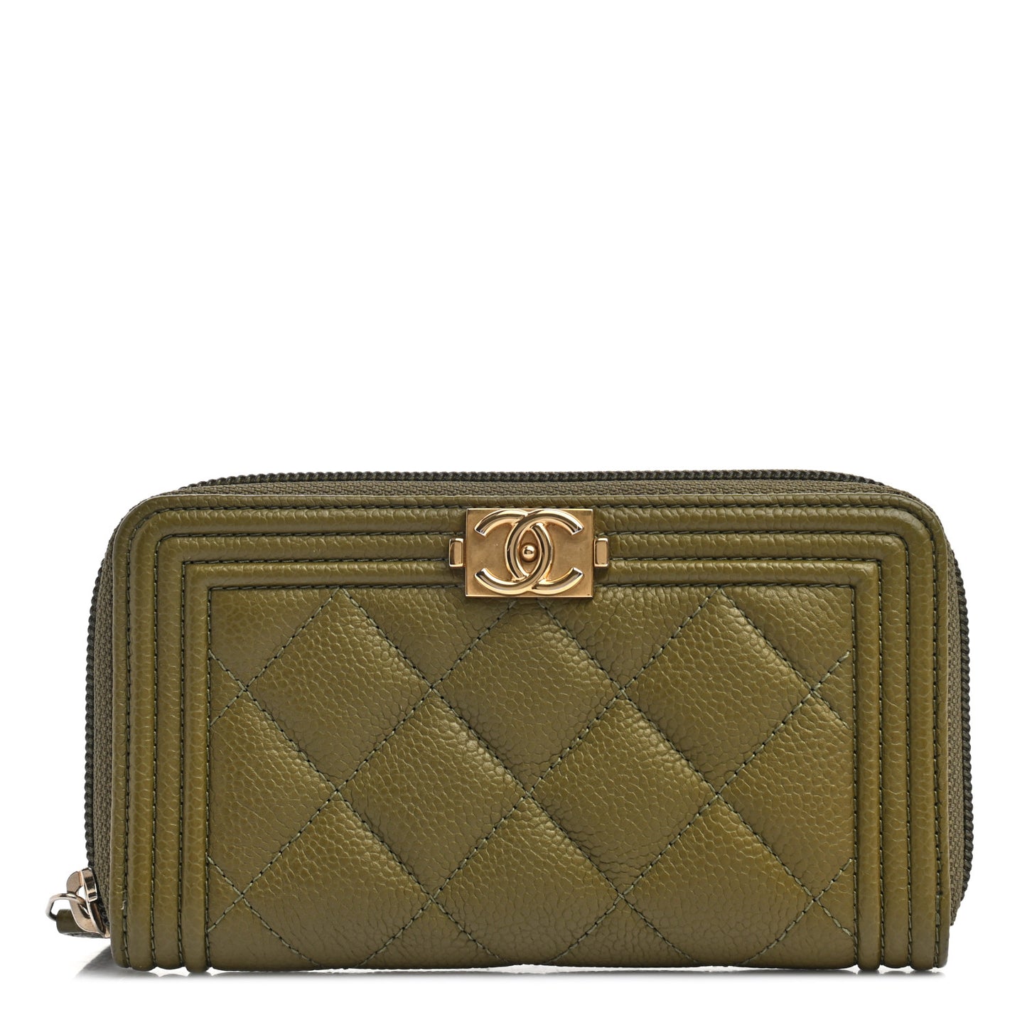 Caviar Quilted Boy Small Zip Around Wallet Khaki
