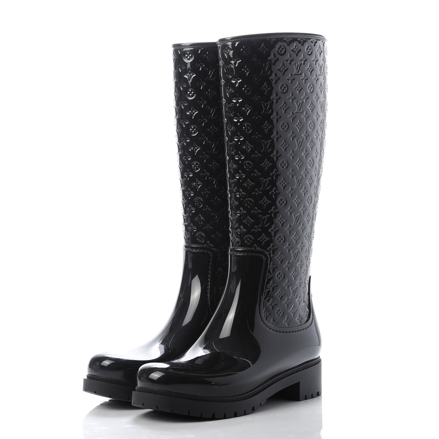 Louis Vuitton Rubber Embossed Monogram Splash Rain Boots 38 Black 3 of 9