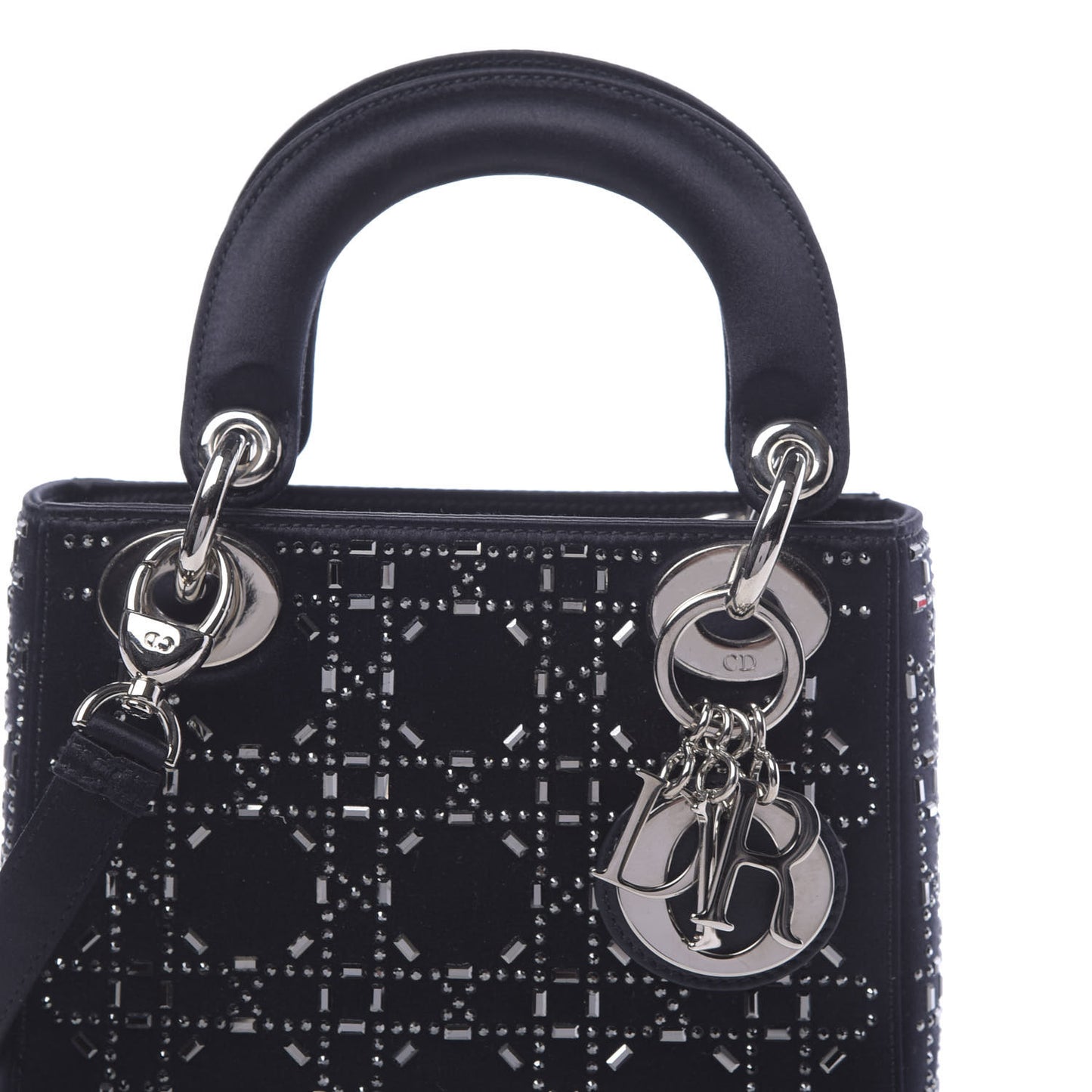 Satin Crystal Cannage Mini Lady Dior Navy