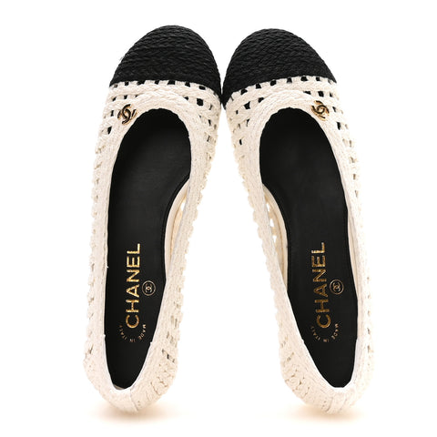 Mesh Crochet Cap Toe Ballerina Flats 39.5 White Black