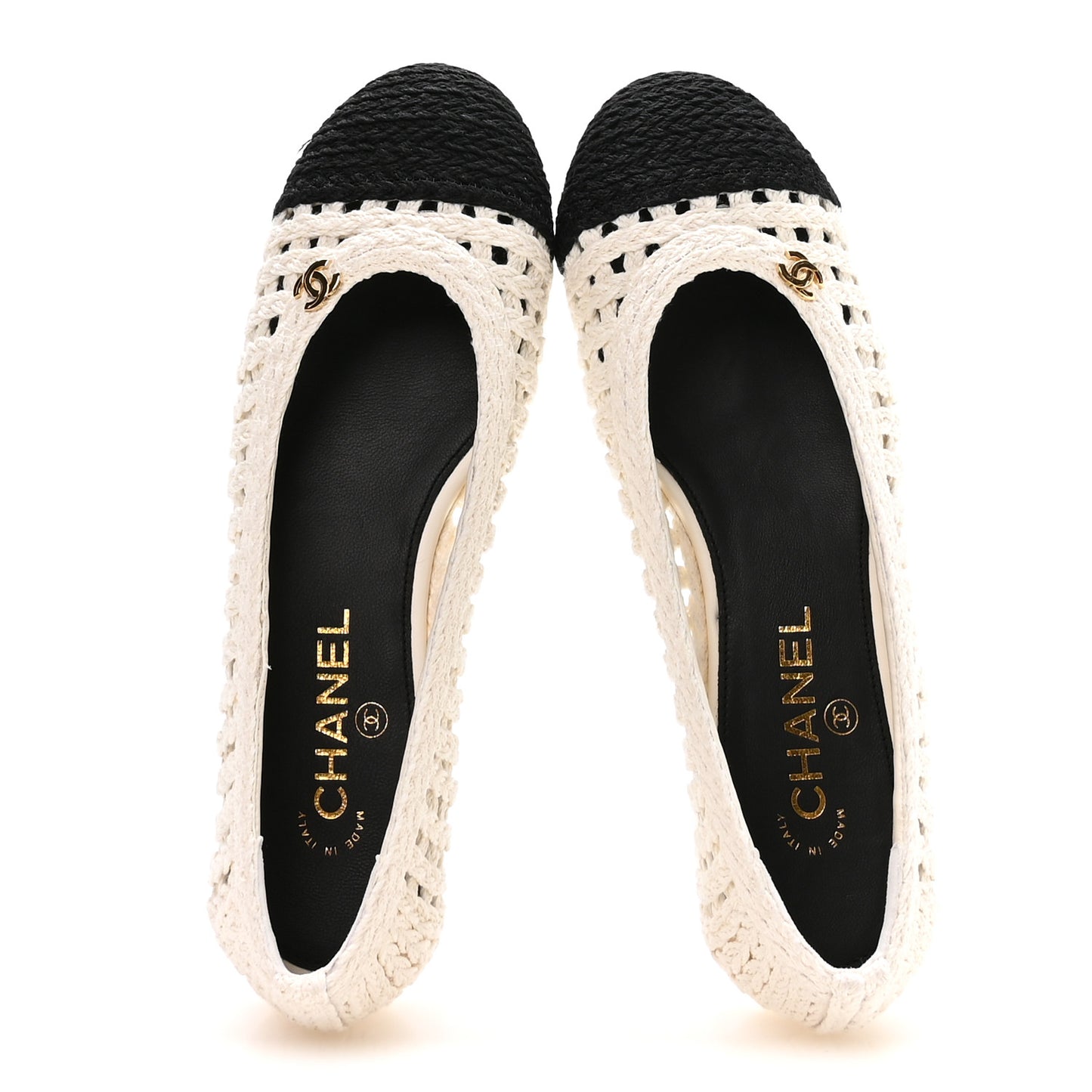 Mesh Crochet Cap Toe Ballerina Flats 39.5 White Black