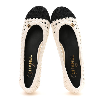 Chanel Mesh Crochet Cap Toe Ballerina Flats 39.5 White Black 2 of 8