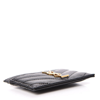 Saint Laurent Grain De Poudre Matelasse Chevron Monogram Credit Card Case Black 4 of 8