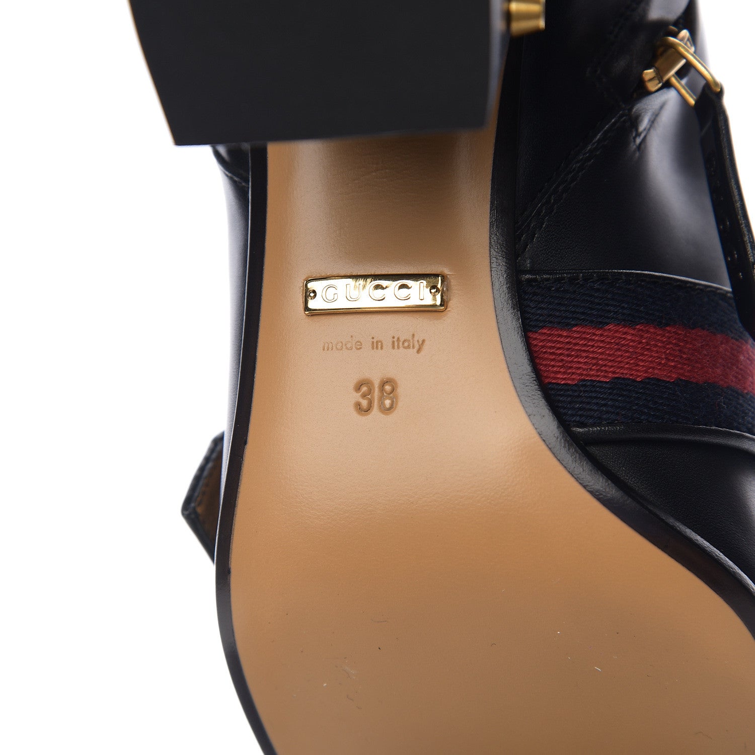 Gucci Betis Glamour Calfskin Web Pearl Embellished Peyton 75mm Ankle Boots 38 Black 7 of 8