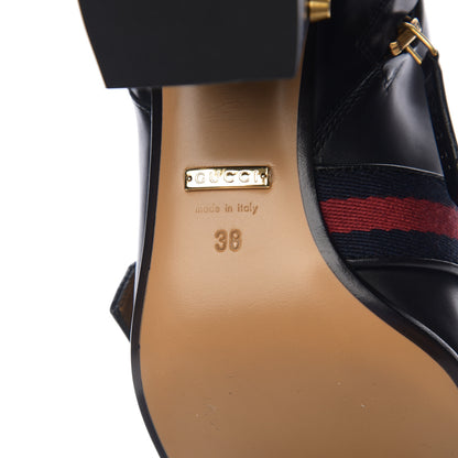 Gucci Betis Glamour Calfskin Web Pearl Embellished Peyton 75mm Ankle Boots 38 Black 7 of 8