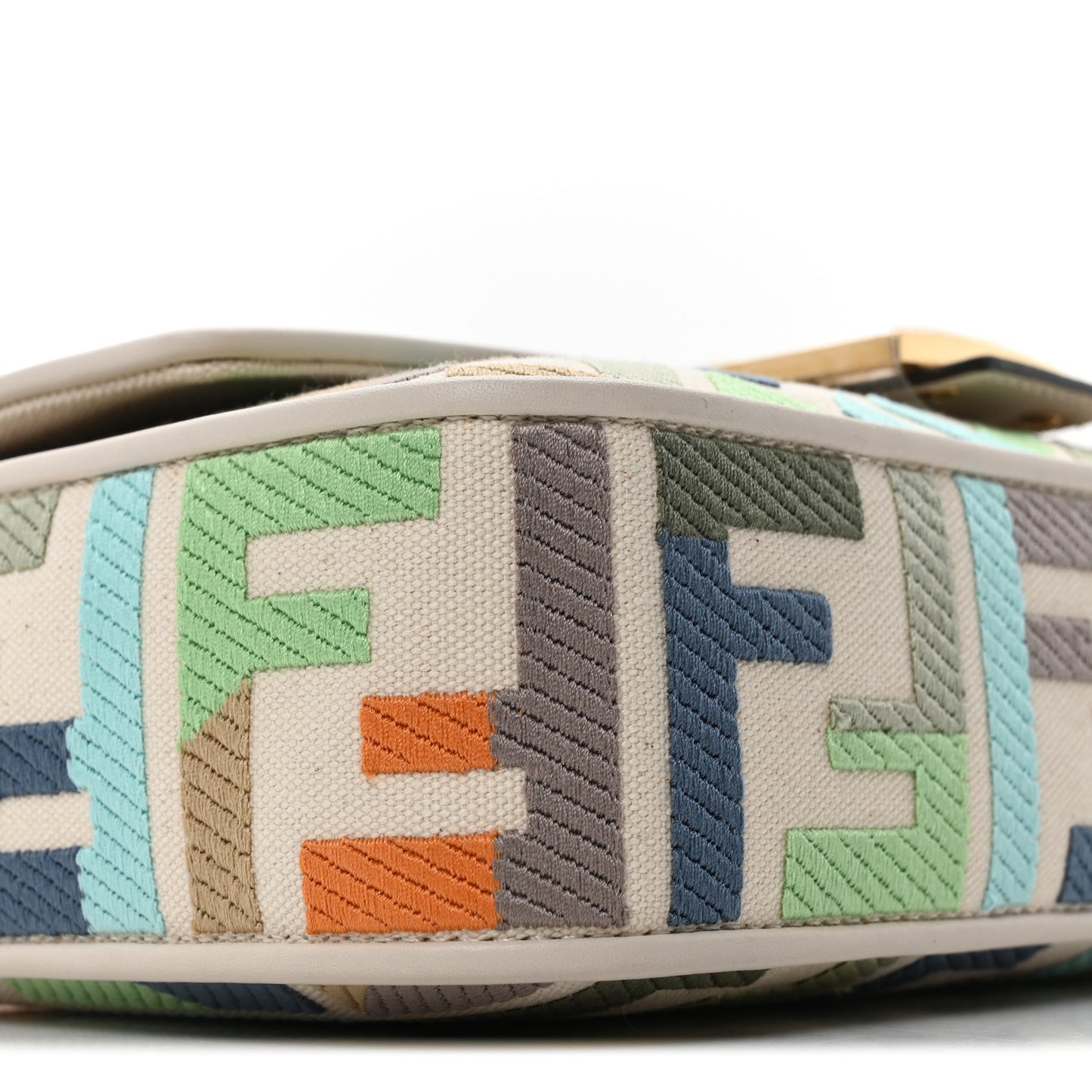 Canvas Vitello Seta FF Multicolor Embroidered Baguette Grezzo Multicolor Latte