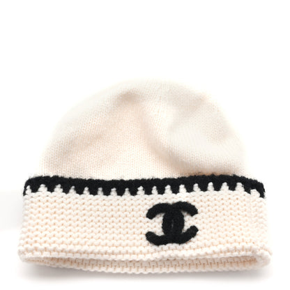 Chanel Cashmere CC Knitted Beanie Hat Black White 1 of 5