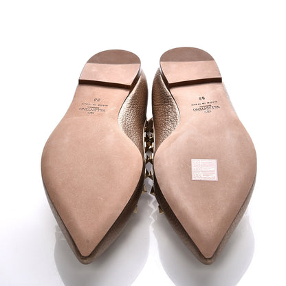 Valentino Garavani Metallic Pebbled Calfskin Rockstud Cage Ballerina Flats 38 Sasso 8 of 9