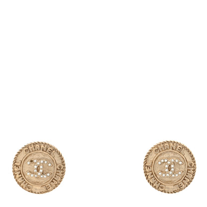 Chanel Metal Crystal CC Medallion Round Earrings Gold 1 of 5
