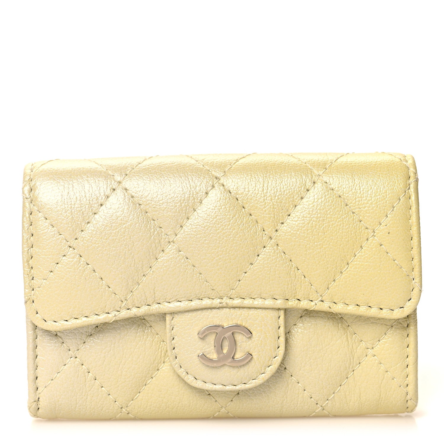 Chanel Cloudy Pearly Goatskin Quilted Flap Card Holder Wallet Light Yellow 1 of 9