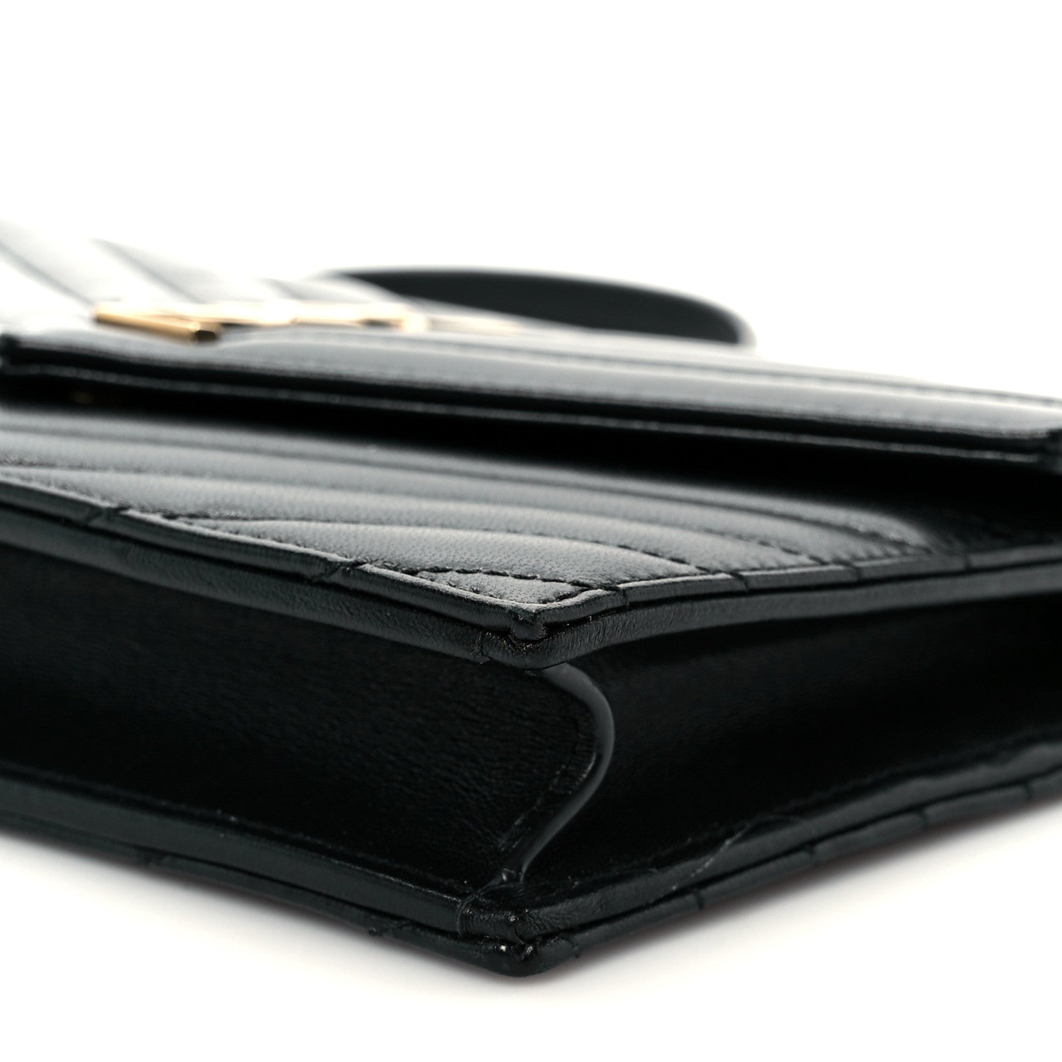 Saint Laurent Calfskin Matelasse Chevron Monogram Envelope Chain Wallet Black 9 of 9