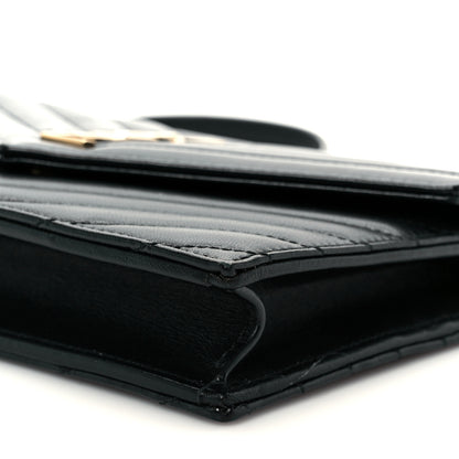 Saint Laurent Calfskin Matelasse Chevron Monogram Envelope Chain Wallet Black 9 of 9