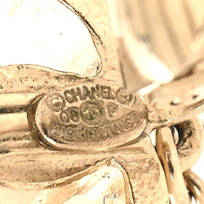 Chanel Pearl Crystal CC Heart Drop Clip On Earrings Gold White 4 of 4