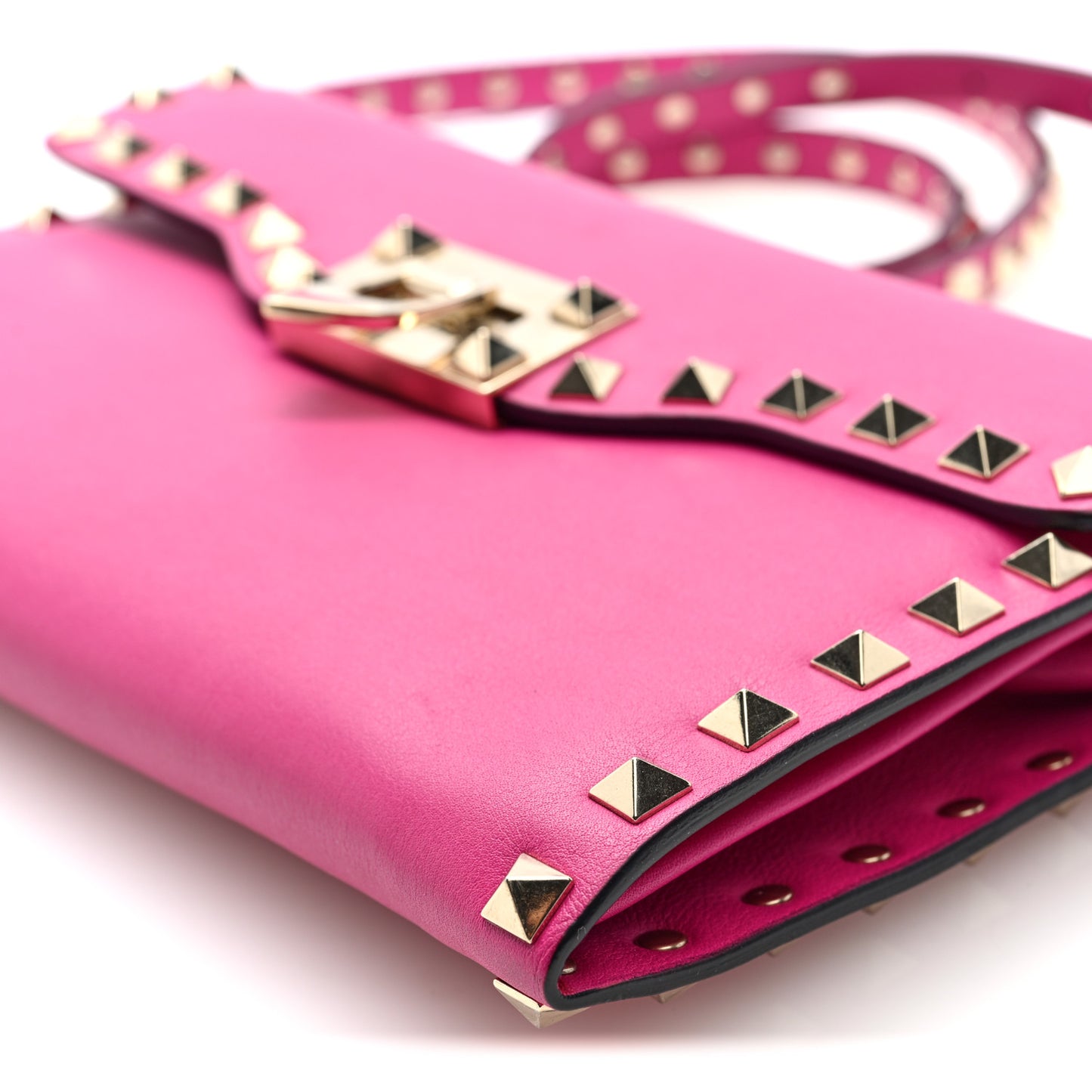 Vitello Medium Rockstud Flip Lock Crossbody Bag Bright Fuxia