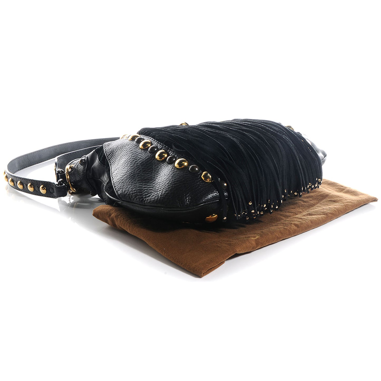 Leather Suede Fringe Babouska Hobo Black