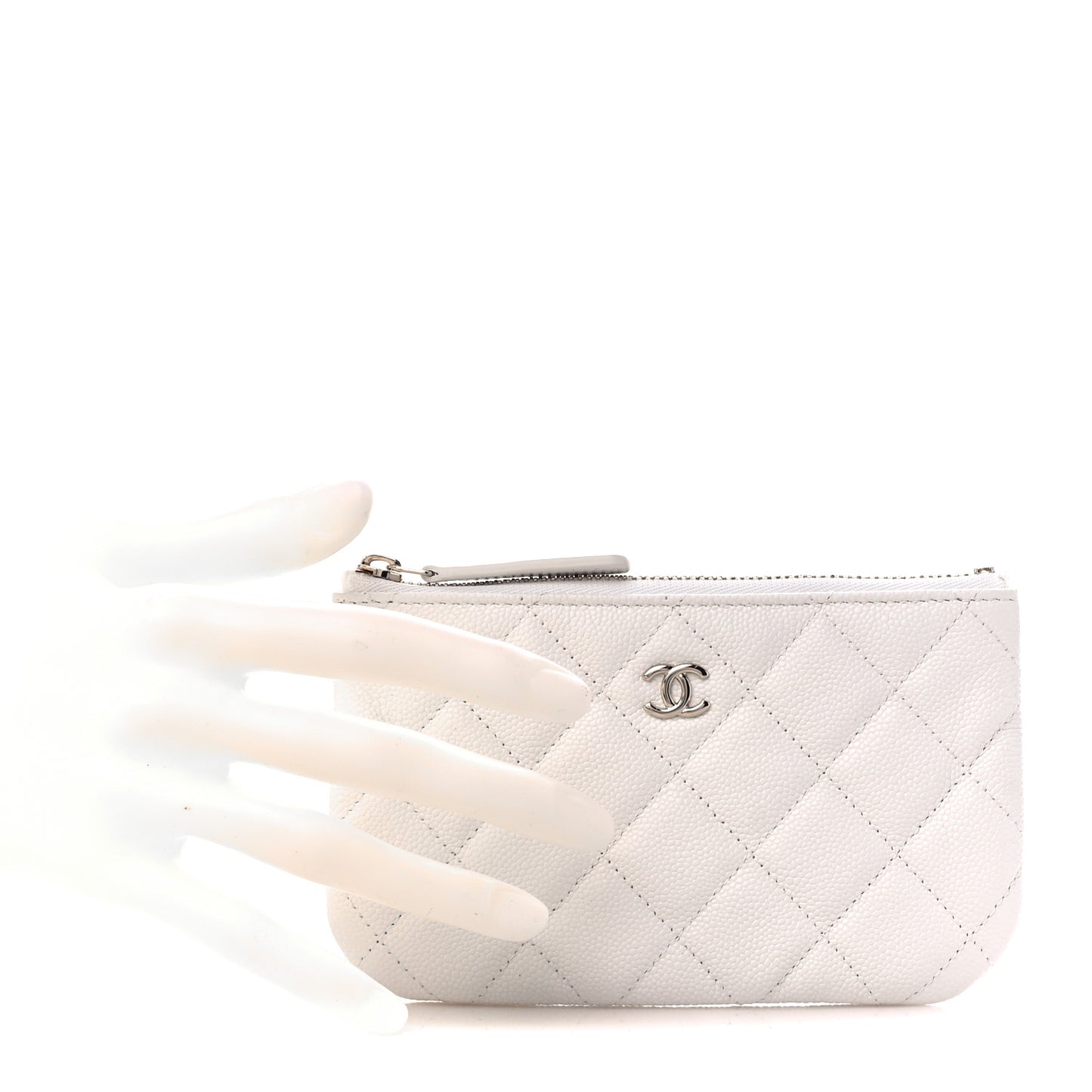 Caviar Quilted Small Cosmetic Case White