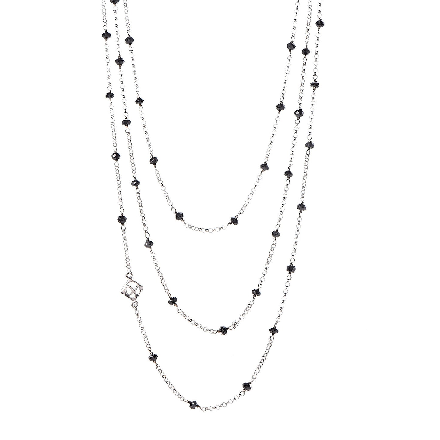Sterling Silver Black Onyx Station Chain Necklace