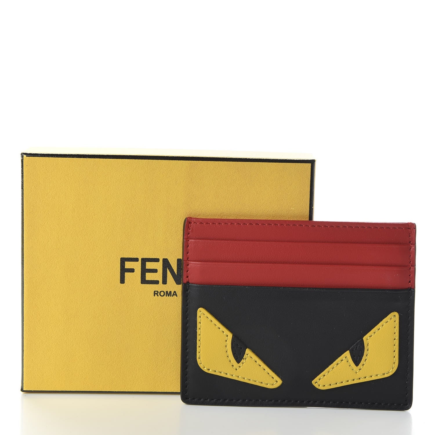 Fendi Vitello Century Monster Eyes Inlay Card Holder Black Giallo Rosso 8 of 8