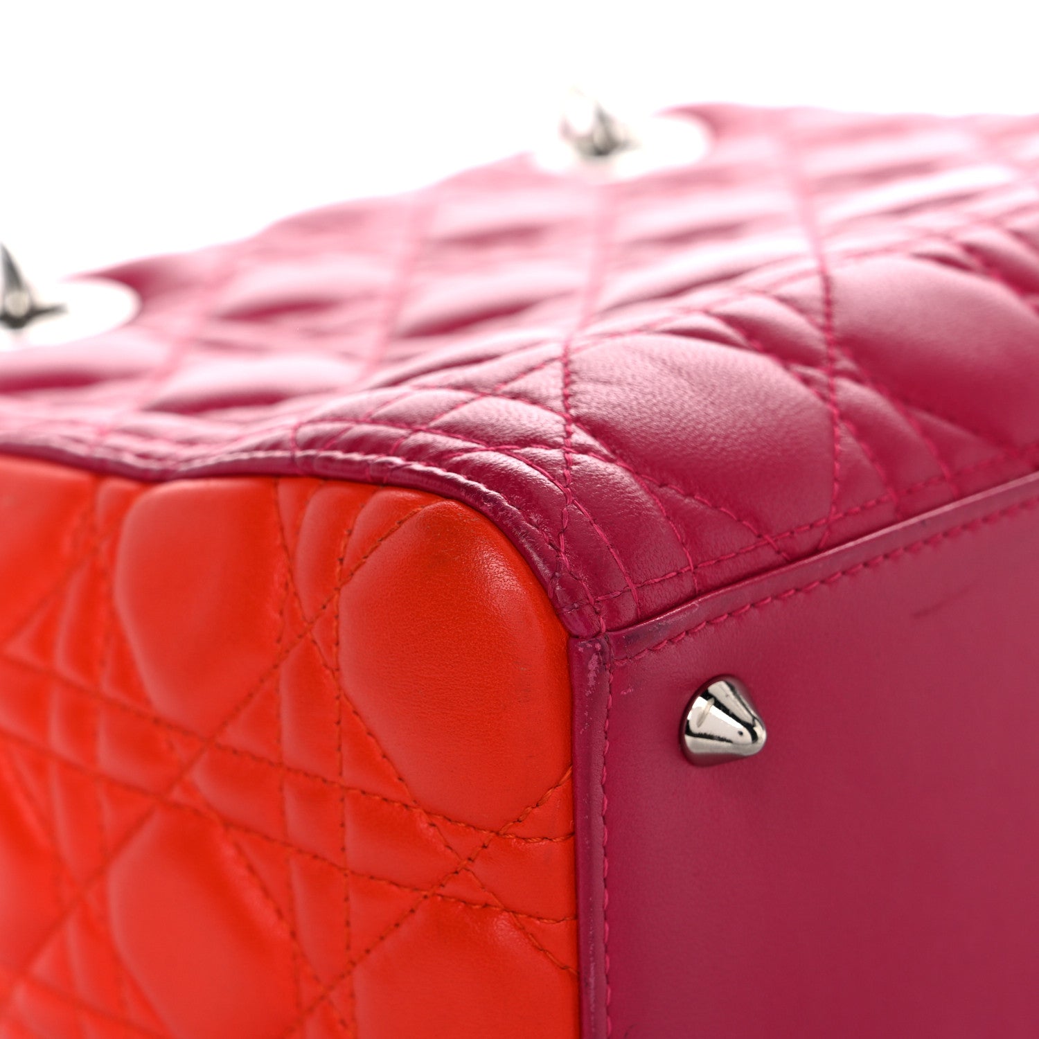 Christian Dior Lambskin Cannage Medium Tri-Color Lady Dior Fuchsia Orange 6 of 37