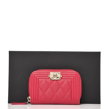 Chanel Caviar Quilted Boy Zip Around Coin Purse Wallet Fuchsia 9 of 9