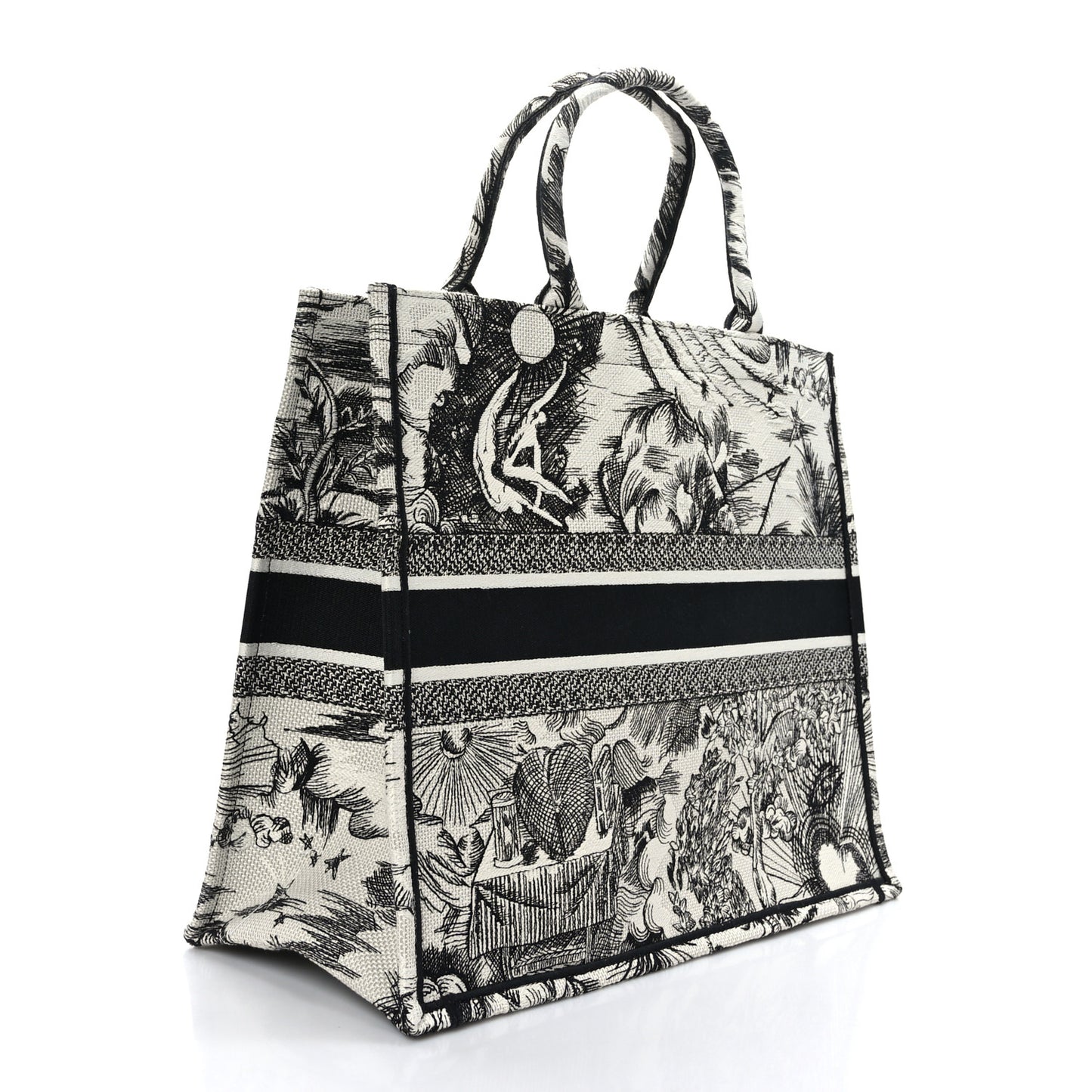 Canvas Embroidered Large Toile De Jouy Book Tote White Black